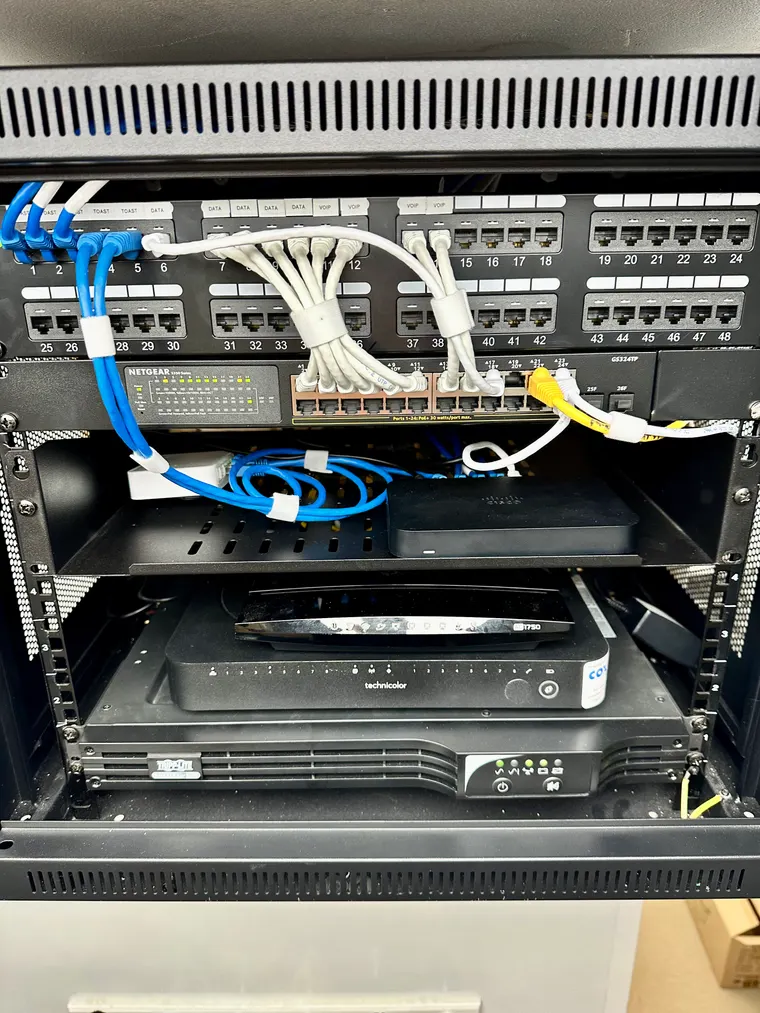 Business firewall and network security rack installation