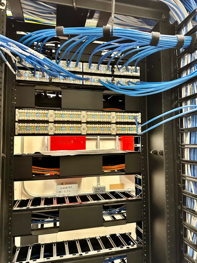 IDF patch panels with Cat6 dressed and terminated